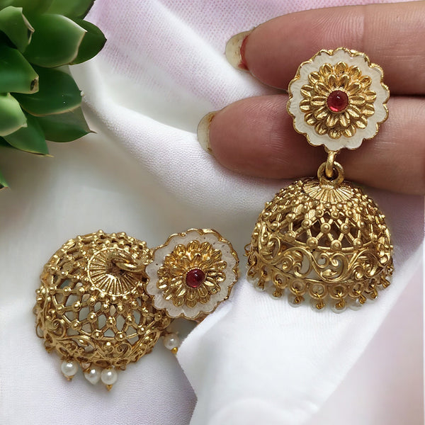 Lalso Lifestyle Matte Gold Plated Meenakari Jhumka Earring