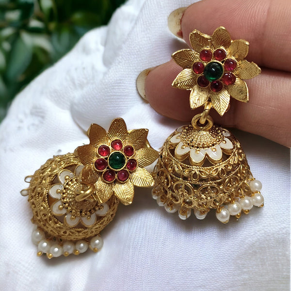 Lalso Lifestyle Matte Gold Plated Meenakari Jhumka Earring