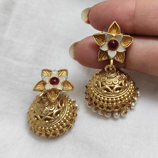 Lalso Lifestyle Matte Gold Plated Meenakari Jhumka Earring