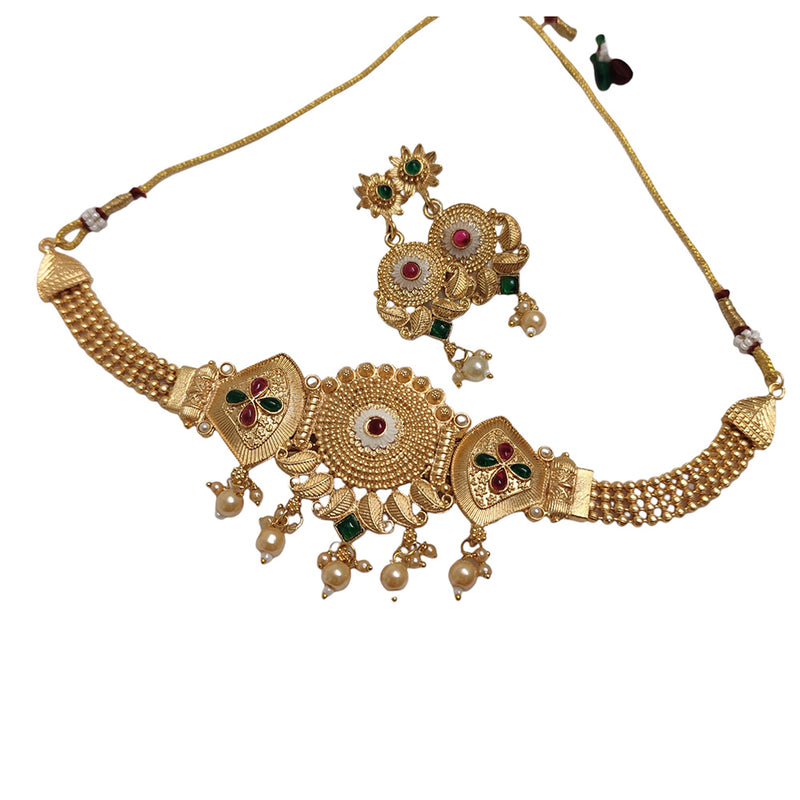 Lalso Lifestyle Matte Gold Plated Rajwadi Meenakari Choker Necklace Set