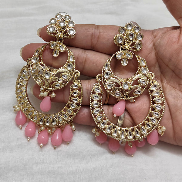 Lalso Lifestyle Gold Plated Bollywood Style Big Size Kundan Dangler Earrings