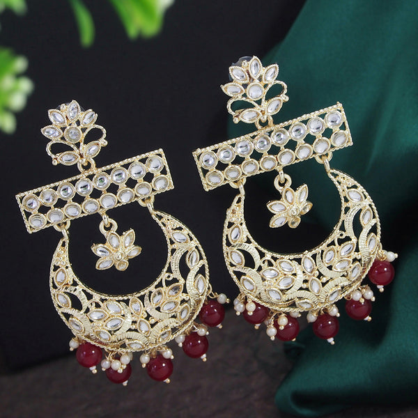 Lalso Lifestyle Gold Plated Bollywood Style Big Size Kundan Dangler Earrings