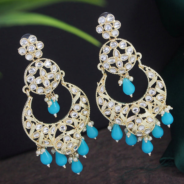 Lalso Lifestyle Gold Plated Bollywood Style  Big Size Kundan Dangler Earrings