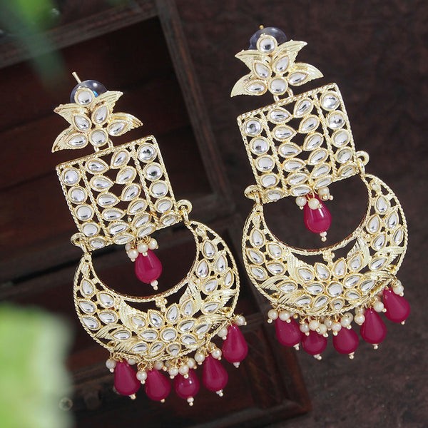 Lalso Lifestyle Gold Plated Bollywood Style  Big Size Kundan Dangler Earrings