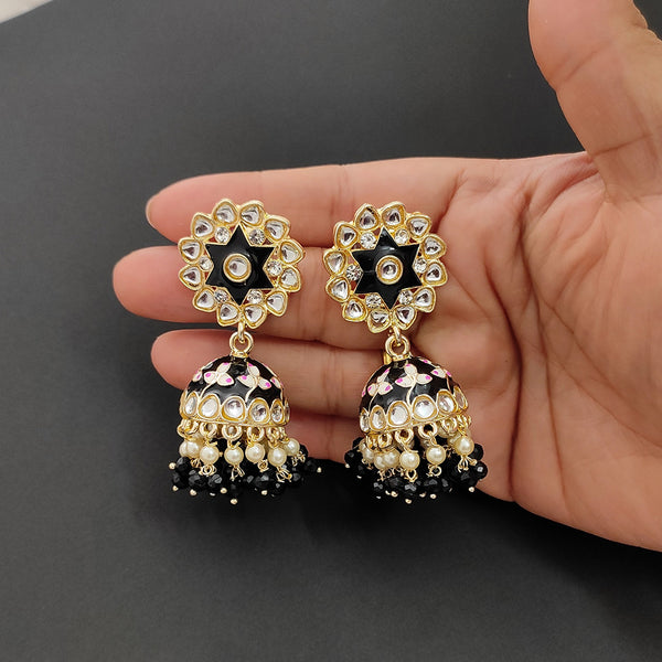 Lalso Lifestyle Gold Plated Bollywood Style Big Size Meenakari Kundan Jhumka Earrings