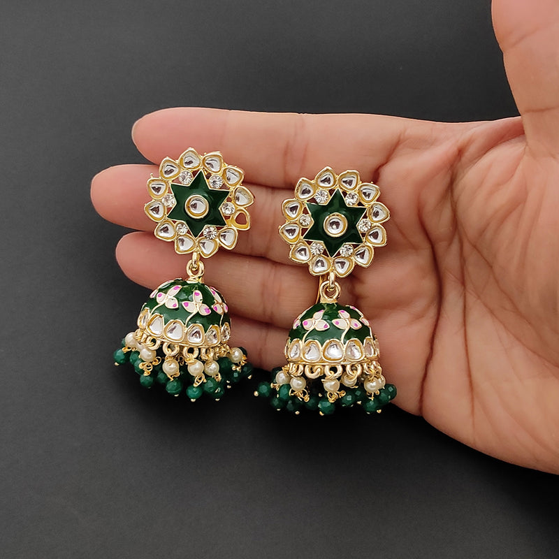 Lalso Lifestyle Gold Plated Bollywood Style Big Size Meenakari Kundan Jhumka Earrings