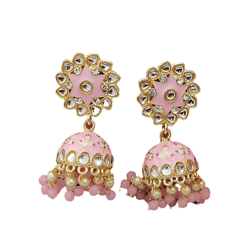 Lalso Lifestyle Gold Plated Bollywood Style Big Size Meenakari Kundan Jhumka Earrings