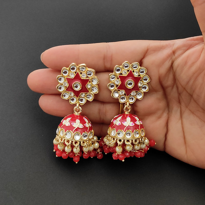 Lalso Lifestyle Gold Plated Bollywood Style Big Size Meenakari Kundan Jhumka Earrings