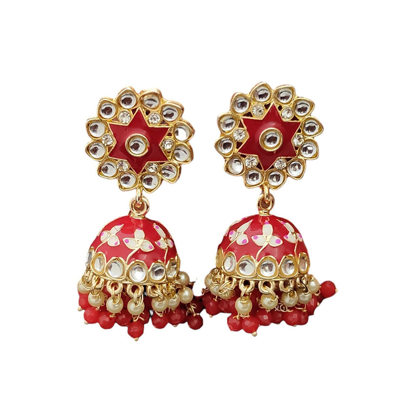 Lalso Lifestyle Gold Plated Bollywood Style Big Size Meenakari Kundan Jhumka Earrings