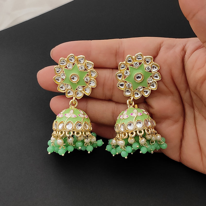 Lalso Lifestyle Gold Plated Bollywood Style Big Size Meenakari Kundan Jhumka Earrings