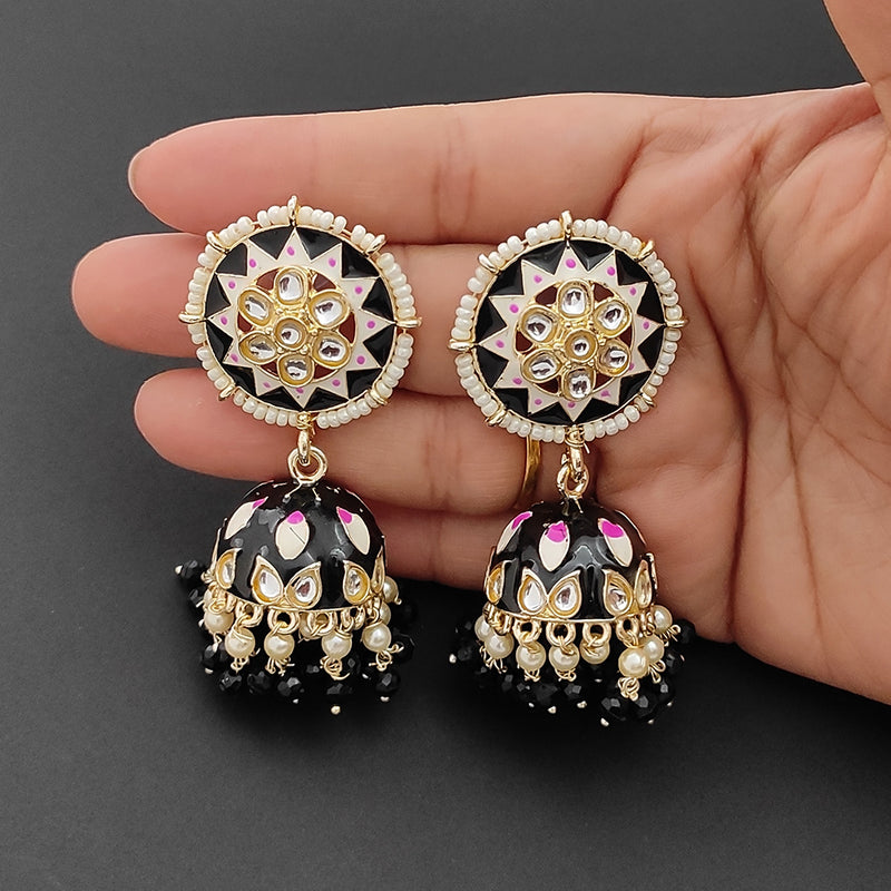 Lalso Lifestyle Gold Plated Partywear Big Size Meenakari Kundan Jhumka Earrings