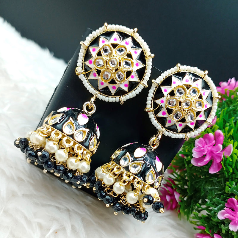 Lalso Lifestyle Gold Plated Partywear Big Size Meenakari Kundan Jhumka Earrings