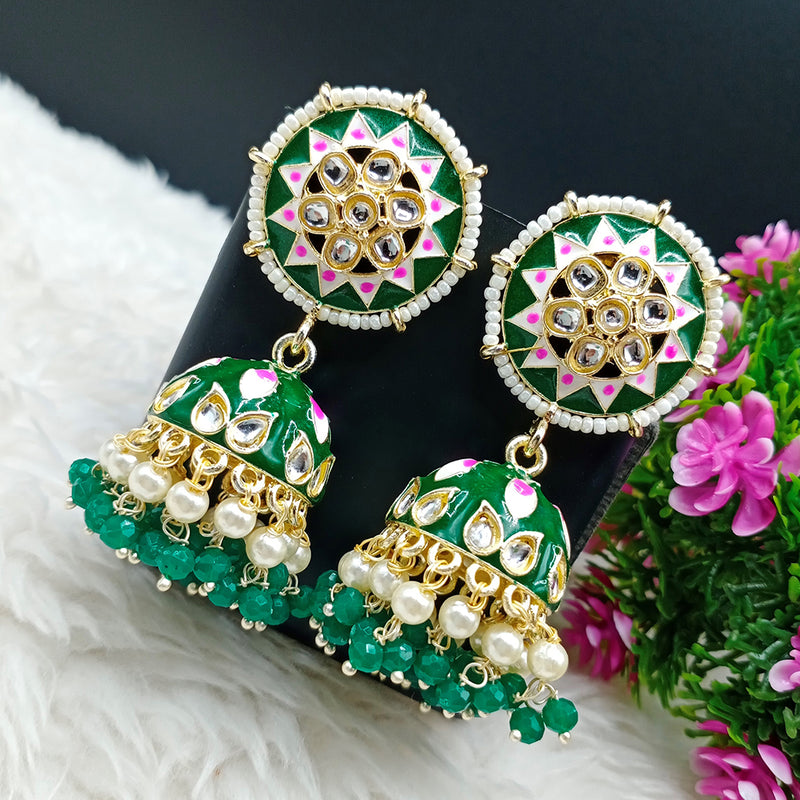 Lalso Lifestyle Gold Plated Partywear Big Size Meenakari Kundan Jhumka Earrings