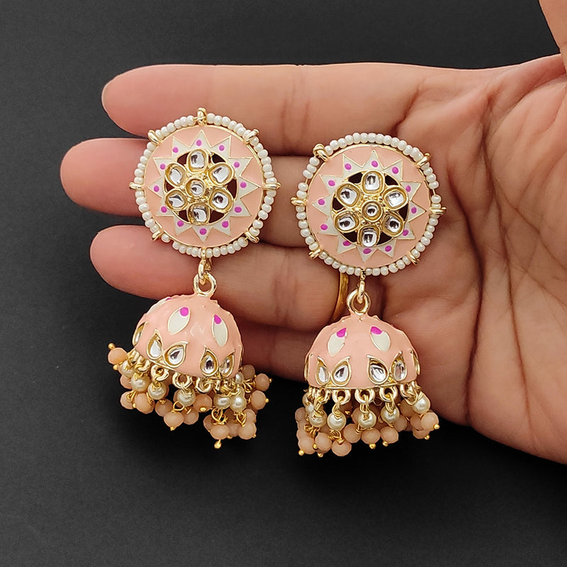 Lalso Lifestyle Gold Plated Partywear Big Size Meenakari Kundan Jhumka Earrings