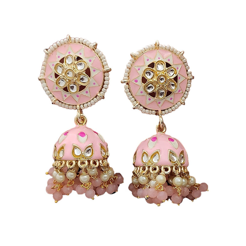 Lalso Lifestyle Gold Plated Partywear Big Size Meenakari Kundan Jhumka Earrings