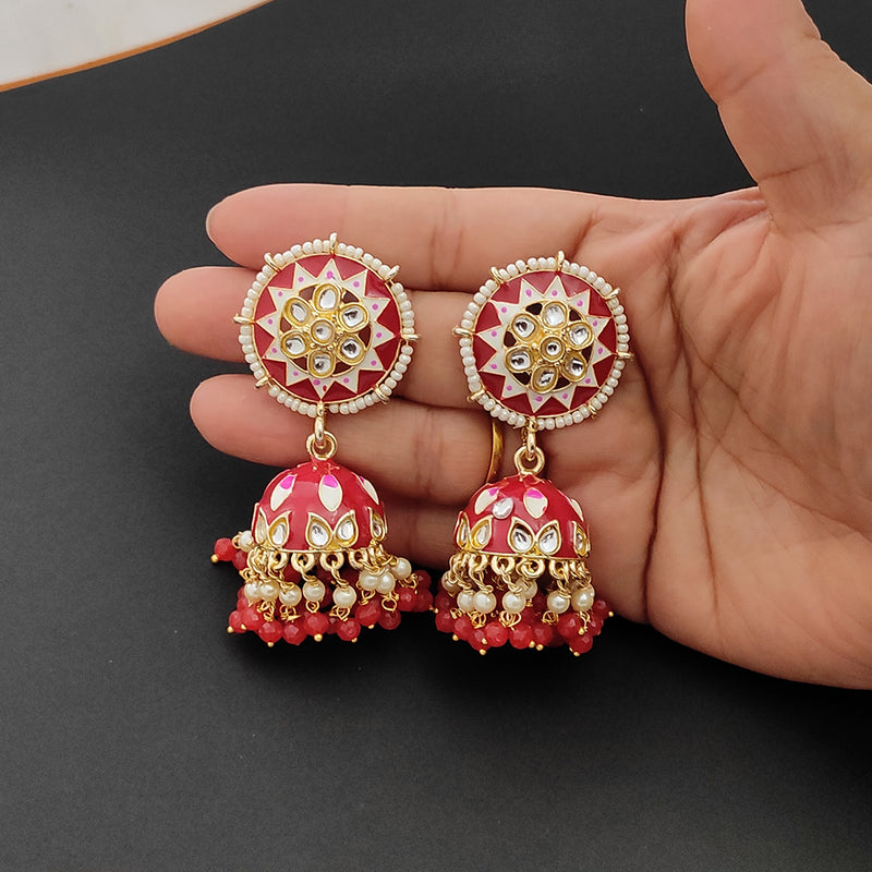 Lalso Lifestyle Gold Plated Partywear Big Size Meenakari Kundan Jhumka Earrings