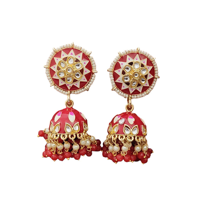 Lalso Lifestyle Gold Plated Partywear Big Size Meenakari Kundan Jhumka Earrings