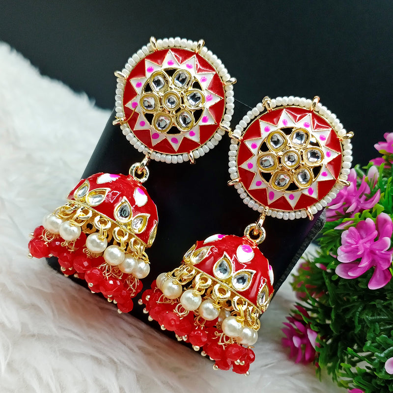 Lalso Lifestyle Gold Plated Partywear Big Size Meenakari Kundan Jhumka Earrings