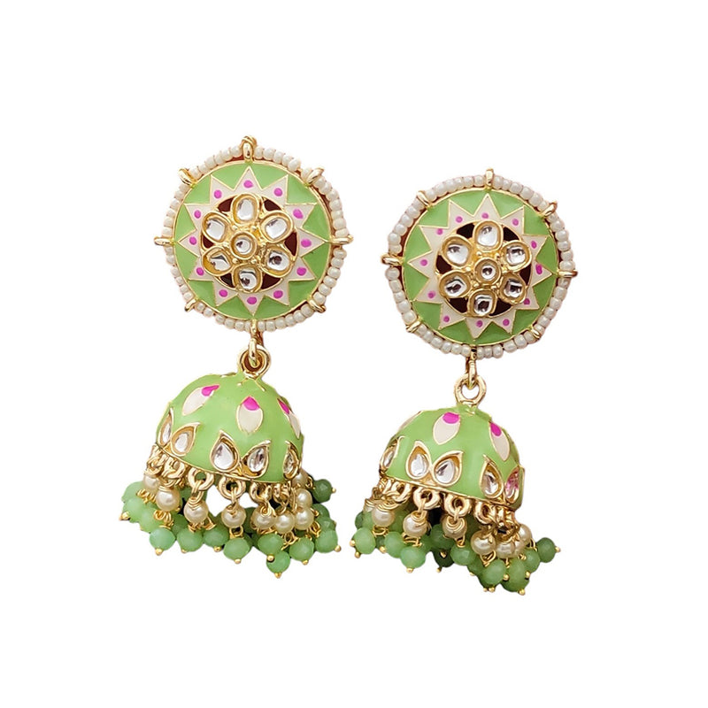 Lalso Lifestyle Gold Plated Partywear Big Size Meenakari Kundan Jhumka Earrings