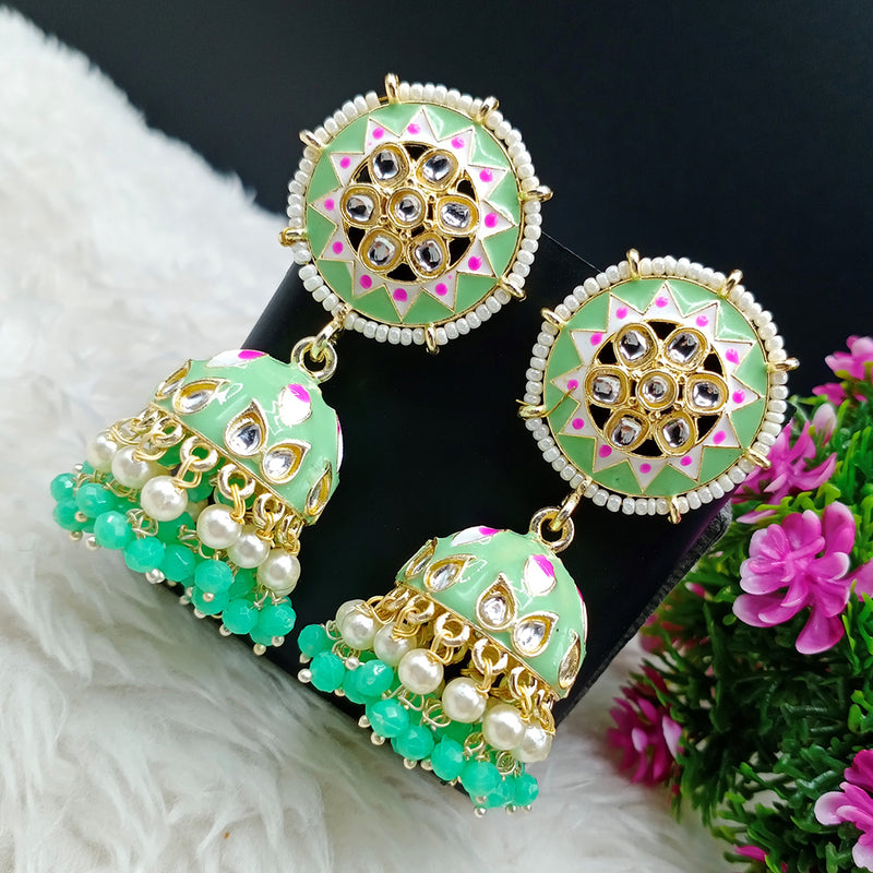 Lalso Lifestyle Gold Plated Partywear Big Size Meenakari Kundan Jhumka Earrings