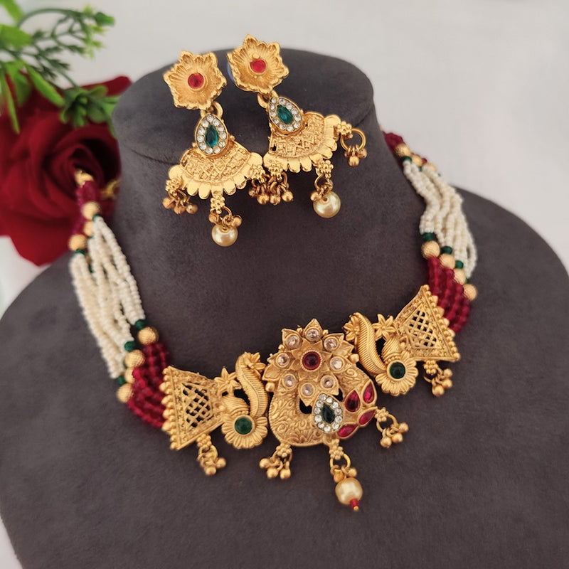 Lalso Lifestyle Premium Matte Gold Plated Patwa Rajwadi Style Choker Necklace Set