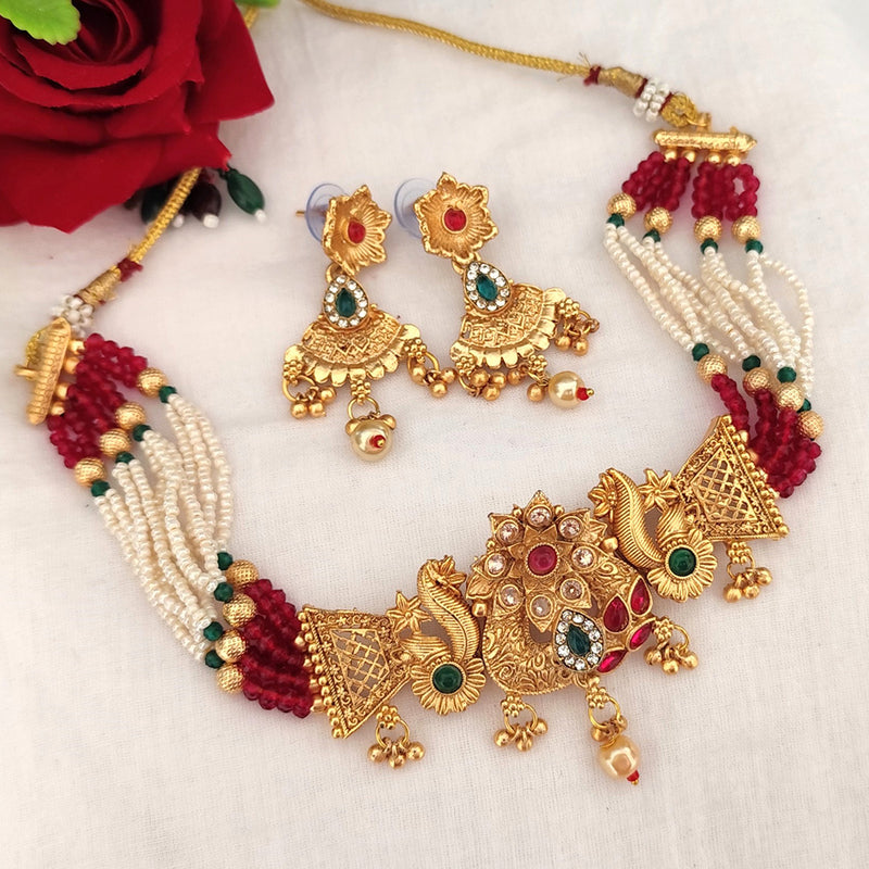 Lalso Lifestyle Premium Matte Gold Plated Patwa Rajwadi Style Choker Necklace Set