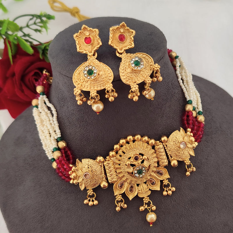 Lalso Lifestyle Premium Matte Gold Plated Patwa Rajwadi Style Choker Necklace Set