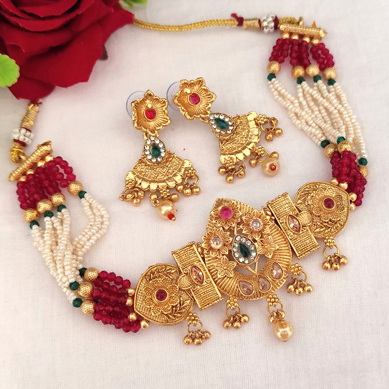 Lalso Lifestyle Premium Matte Gold Plated Patwa Rajwadi Style Choker Necklace Set