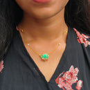 Locketto Elegant Green Lotus Pearl And Meenakari Floating Necklace