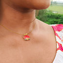 Locketto Elegant Pink Lotus Pearl And Meenakari Floating Necklace