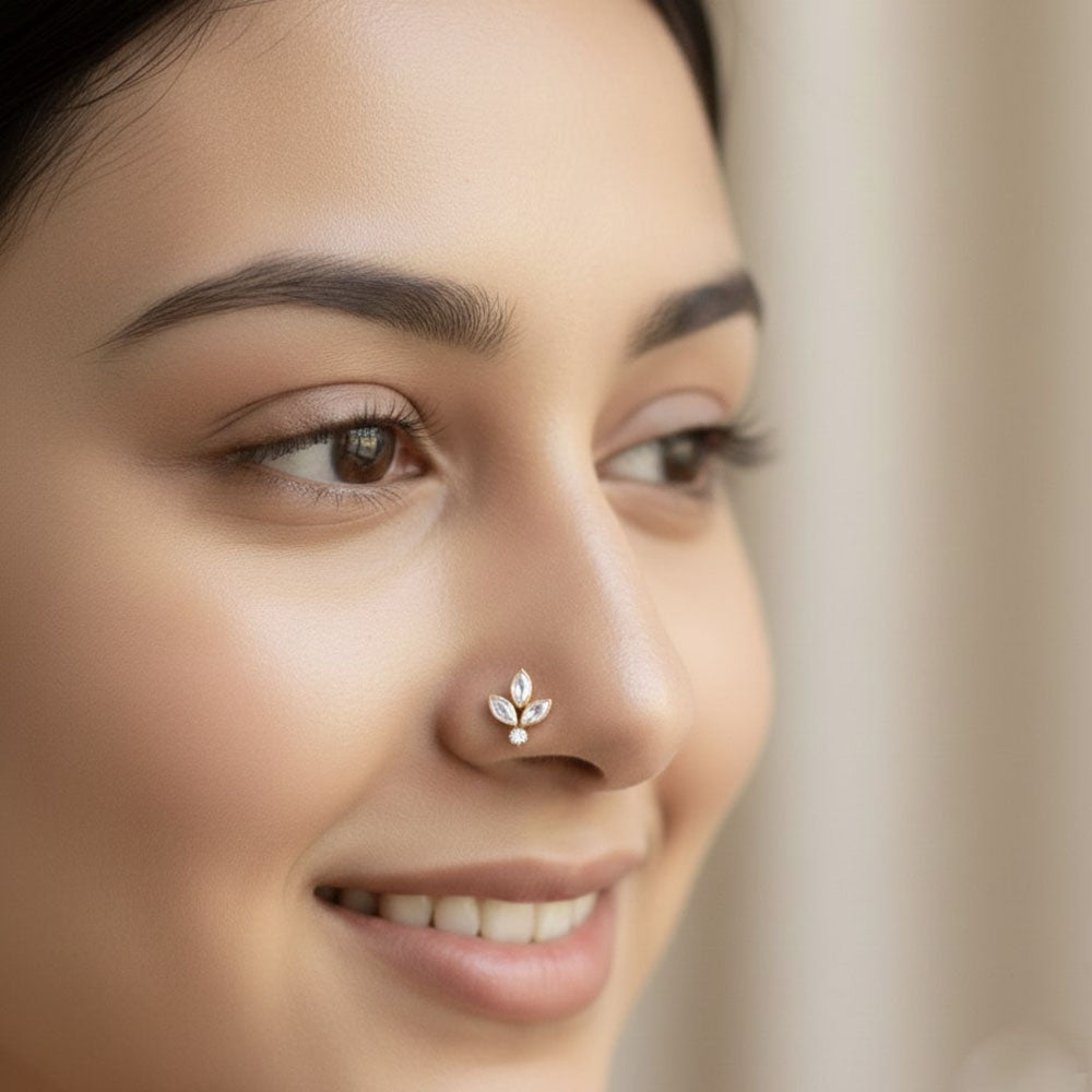 Locketto Jewellery  White Minimal Kundan Stone Press-On Nose Pin
