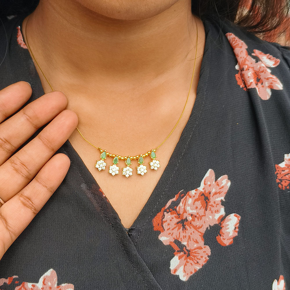 Locketto Jewellery  Elegant Green American Diamond Invisible Necklace