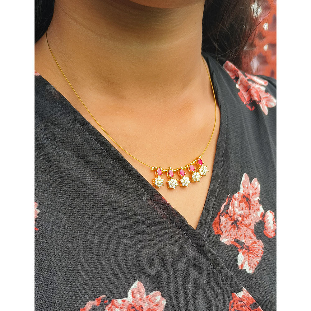 Locketto Jewellery  Elegant Red American Diamond Invisible Necklace