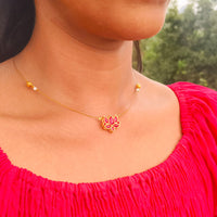 Locketto Lightweight Pink Lotus Pota Stone And Pearl Invisible Necklace