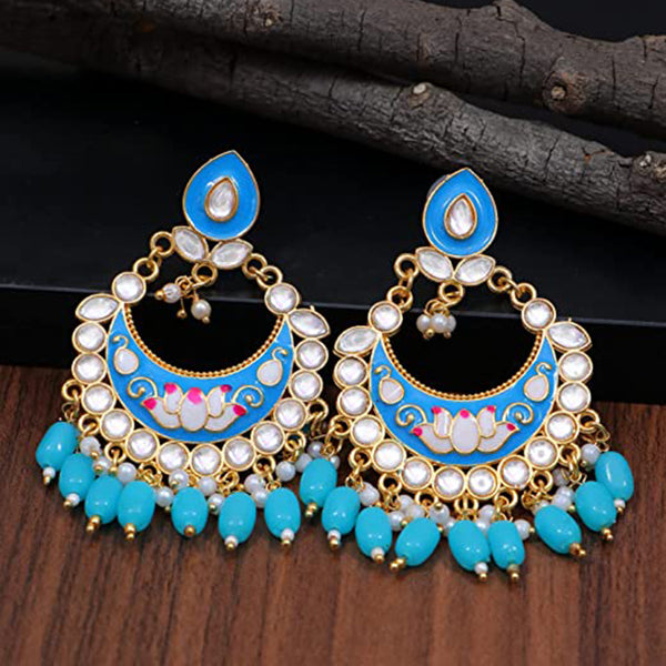 Subhag Alankar Light Blue Gold-Plated Meenakari kundan Alloy Chandbali Earrings