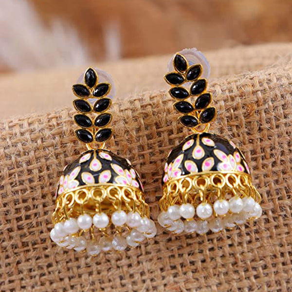 Subhag Alankar Black Attractive ethnic earrings in intricate leaf design