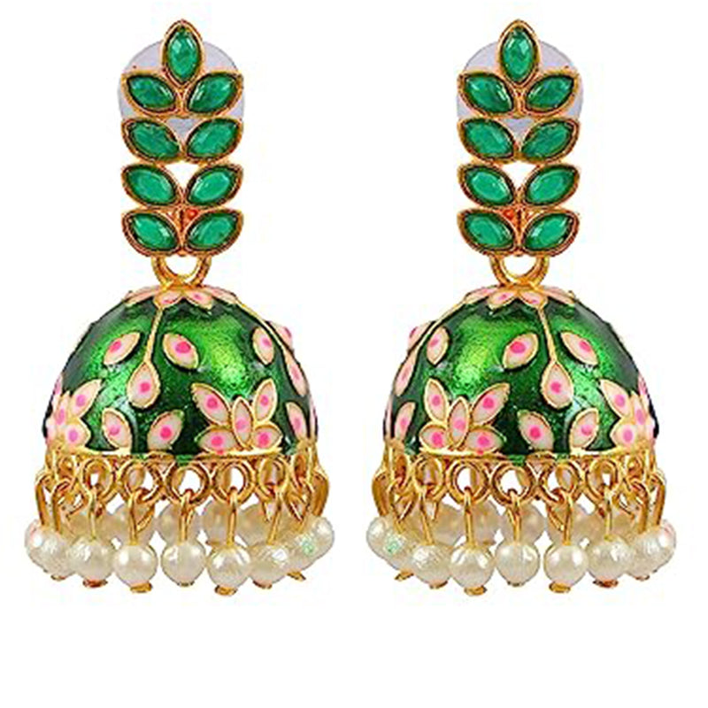 Subhag Alankar Green Attractive ethnic earrings in intricate leaf design