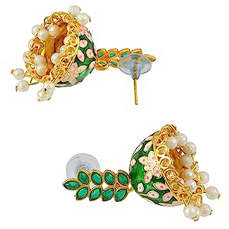 Subhag Alankar Green Attractive ethnic earrings in intricate leaf design