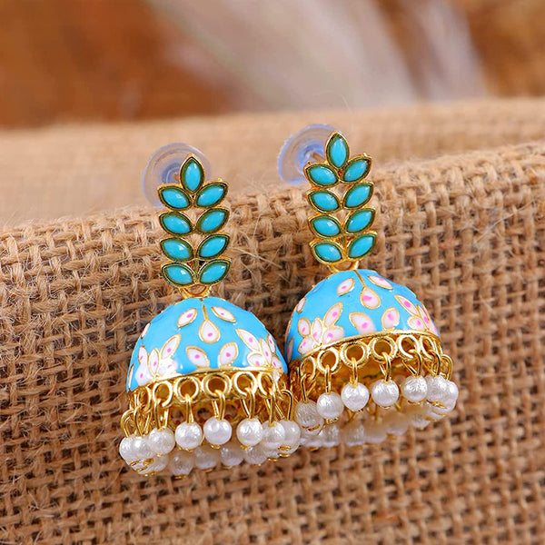 Subhag Alankar Light Blue Attractive ethnic earrings in intricate leaf design