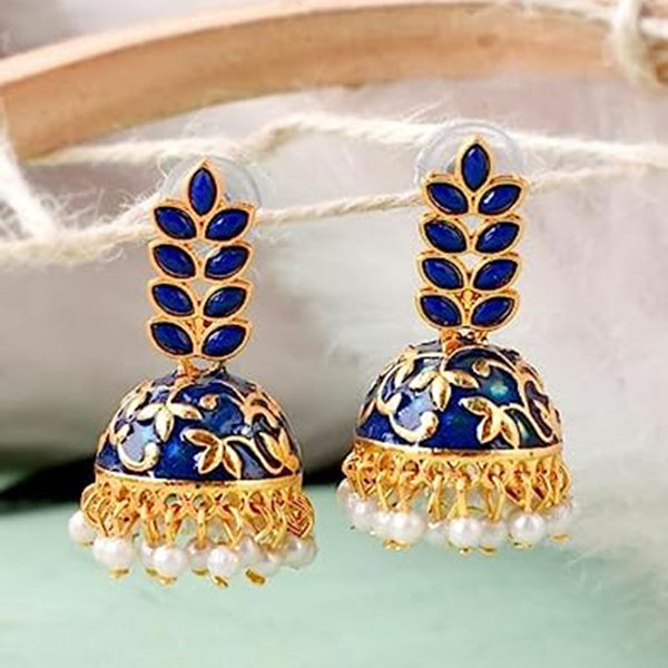 Subhag Alankar Dark Blue Attractive ethnic earrings in intricate leaf design