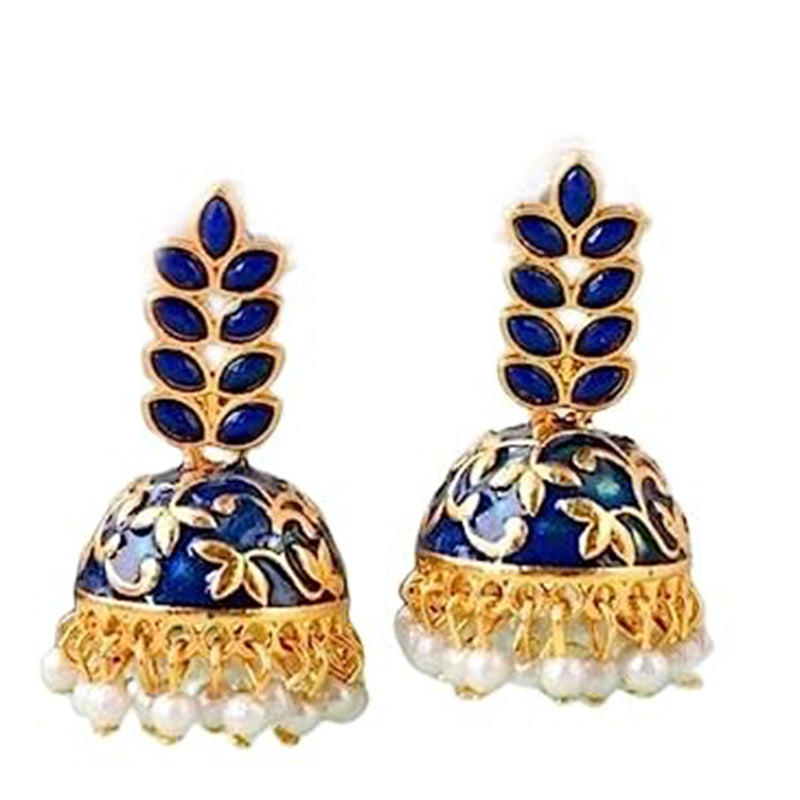 Subhag Alankar Dark Blue Attractive ethnic earrings in intricate leaf design