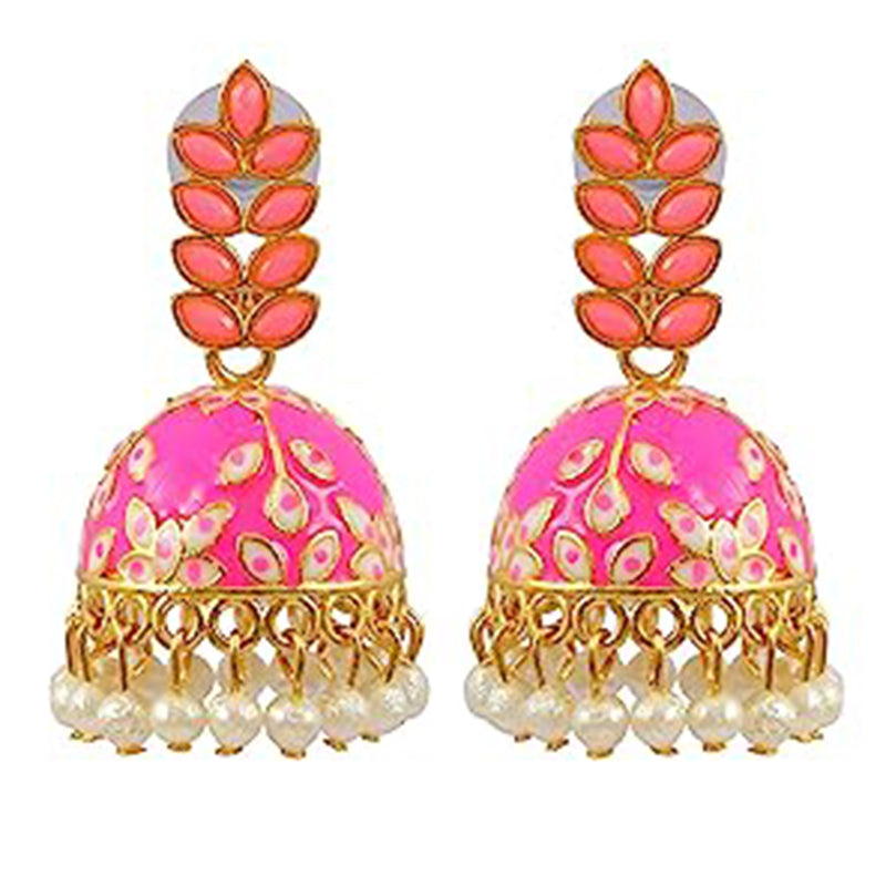 Subhag Alankar Pink Attractive ethnic earrings in intricate leaf design