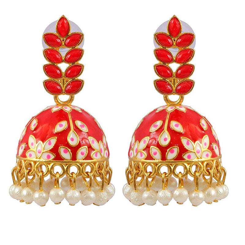 Subhag Alankar Red Attractive ethnic earrings in intricate leaf design