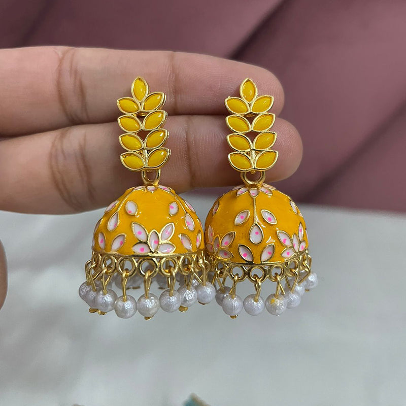 Subhag Alankar Yellow Attractive ethnic earrings in intricate leaf design