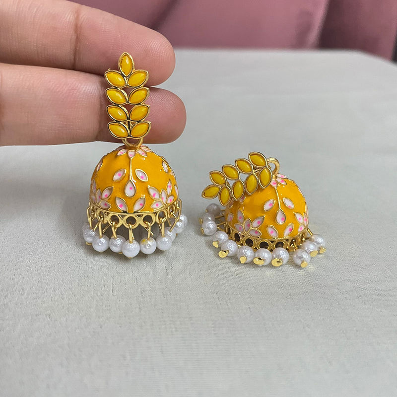 Subhag Alankar Yellow Attractive ethnic earrings in intricate leaf design