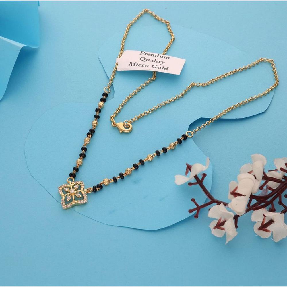 HR Sales Premium Quality Micro Gold Plated Austrian Stone And Black Beads Mangalsutra