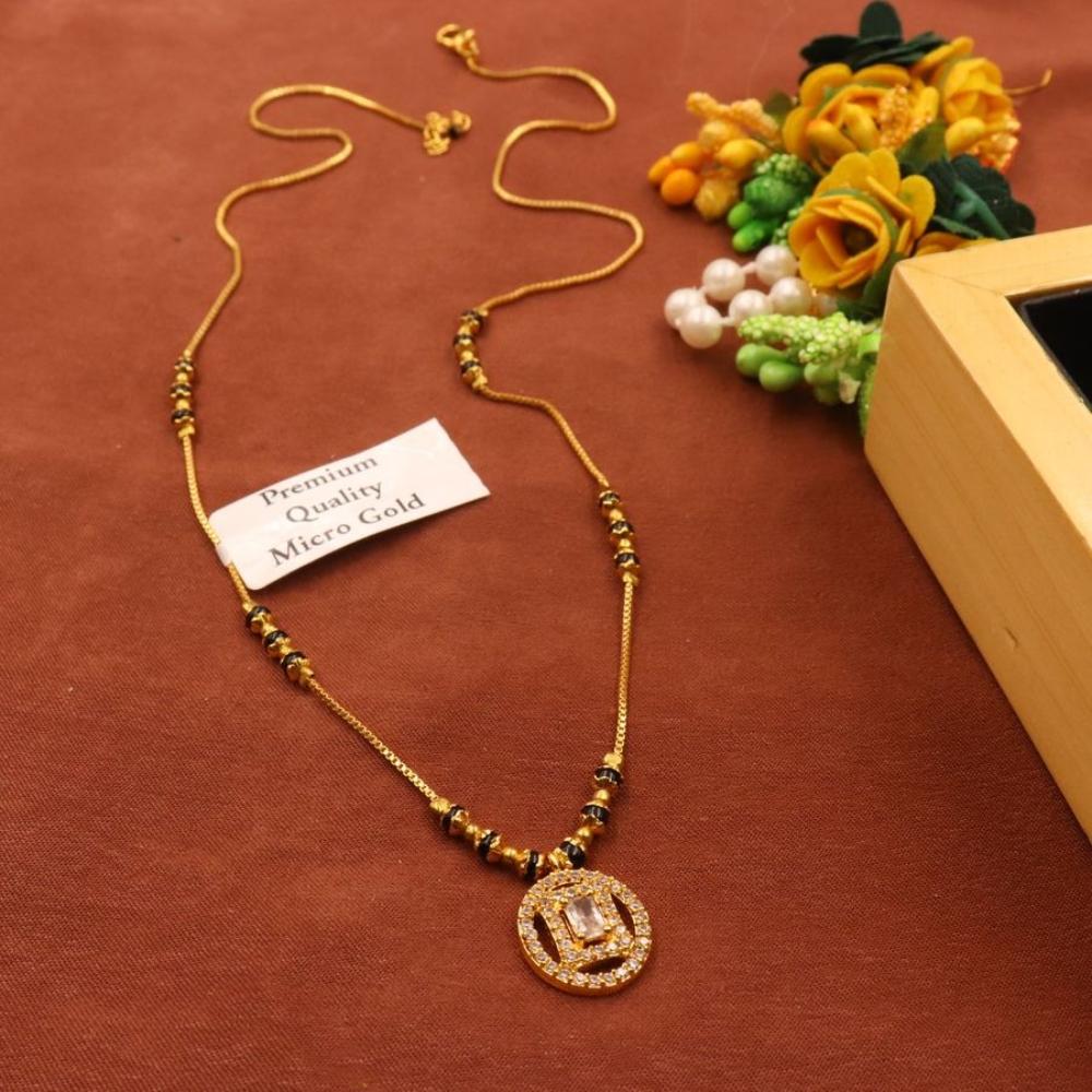 HR Sales Premium Quality Micro Gold Plated Austrian Stone And Black Beads Mangalsutra