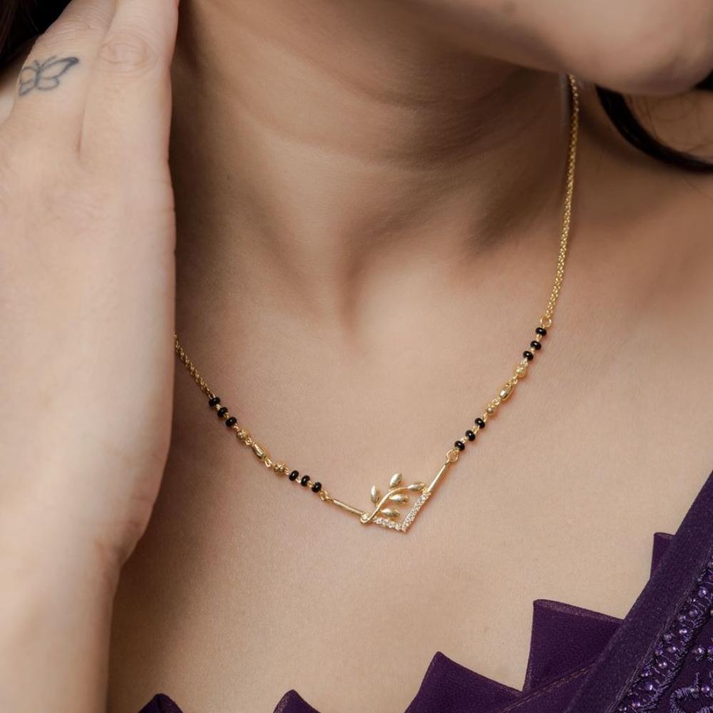 HR Sales Premium Quality Micro Gold Plated Austrian Stone And Black Beads Mangalsutra