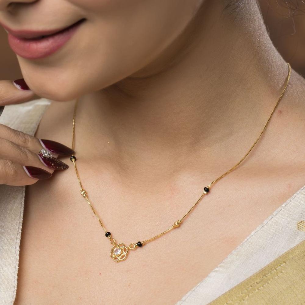 HR Sales Premium Quality Micro Gold Plated Austrian Stone And Black Beads Mangalsutra