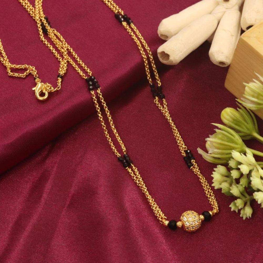 HR Sales Premium Quality Micro Gold Plated Austrian Stone And Black Beads Mangalsutra